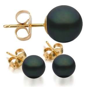   Gold 6 7mm Black Freshwater Cultured Pearl Stud Earrings AAA Quality