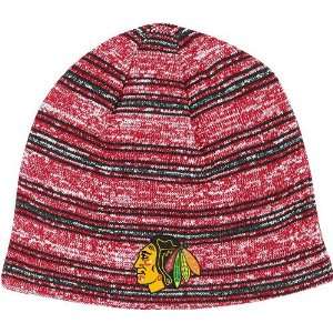   Blackhawks Reebok Cuffless Reversible Heathered Knit Hat Sports