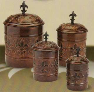 OLD DUTCH Set of 4 Versailles Antique Bronze Finish Canisters 