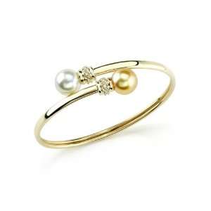    Yellow Gold & Diamond South Sea Bangle Pearl Bracelet Jewelry