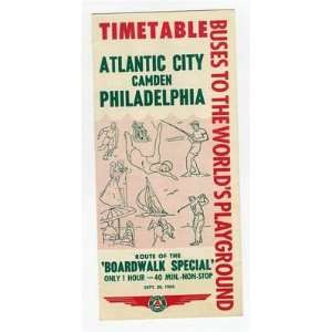 Boardwalk Special Bus Time Table Atlantic City Philadelphia 1963