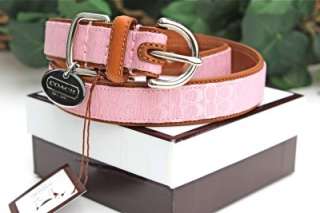 NEW COACH Pink Signature C Tan LEATHER DOG COLLAR with Charm NIB EXTRA 