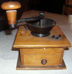 ANTIQUE WOOD BOX COFFEE MILL GRINDER DOVETAIL WORKING  