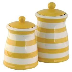  Yellow & White Striped Ceramic Canister Set (3)