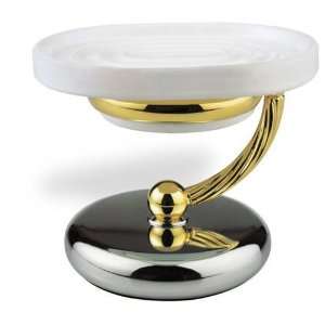   G71902 Chrome and Gold Giunone Ceramic Soap Dish with Brass Base G719