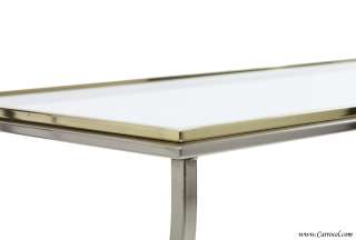 Maison Jansen Chrome Hall Console Table with Glass Top and Brass Trim 