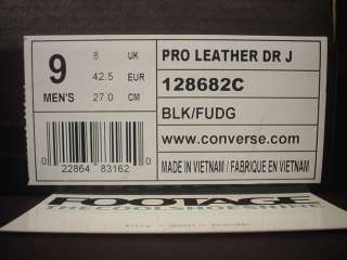 Converse Pro Leather DR J JULIUS ERVING BLACK FUDGE BROWN WHITE Sz 9 