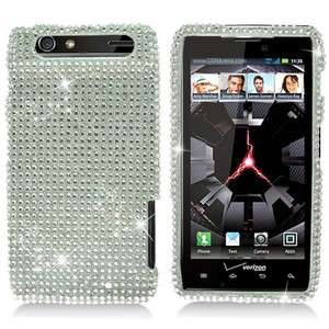   Motorola DROID RAZR Crystal Diamond BLING Hard Case Phone Cover Silver