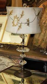 AUGUSTINE CRYSTAL TABLE LAMP WITH PEONY EMBROIDERY LIGHT TAUPE SILKEN 