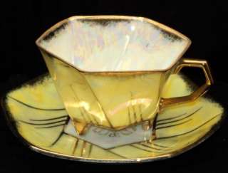 CASTLE JAPAN 3 FOOTED YELLOW LUSTER TEA cup and saucer  