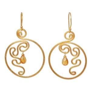  Gold plated citrine dangle earrings, Moon Flower 