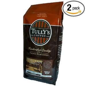 Tullys Coffee Italian Roast, Whole Bean, 12 Ounce Bags (Pack of 2 