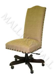 Linen Tobacco Swivel Desk Petite Chair Nailhead Trim  