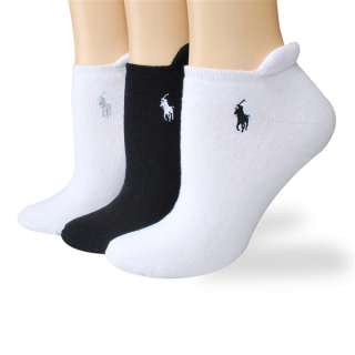 Ralph Lauren womens socks Heel Tab cotton no show black/white 3 pairs 