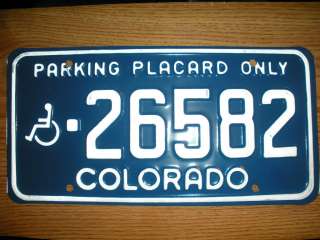 Colorado Handicap parking placard only license plate 2002 Excellent 
