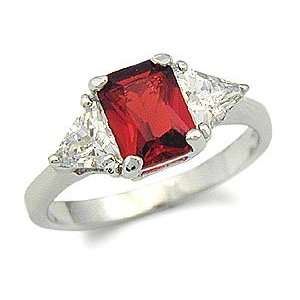   CZ RING   3 Stone Sterling Silver Created Ruby Cubic Zirconia Ring