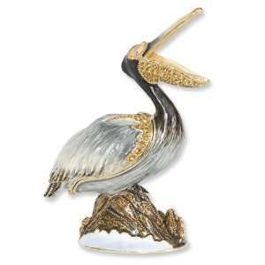  Enameled & Crystal Pelican Trinket Box Jewelry