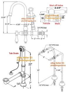 Tub Mount ClawFoot Faucet,Supply Line,Drain,Valve  