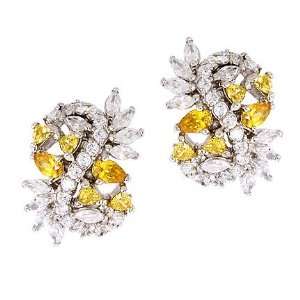  Sunny Cubic Zirconia Canary Diamond Silver Cluster Earrings Jewelry