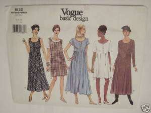 Vogue Pattern 1532 Easy Dress 5 style length 6 8 10  