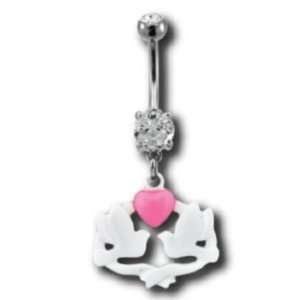  Dangling Doves Belly Button Navel Ring Dangle with Pink 