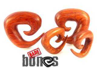 Ear Gauges 1 1/8 Pair of Bloodwood Organic Body Jewelry Tri Spirals 
