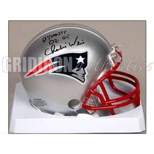  Signed Charlie Weis Helmet   New England Patriots MiniInsc 