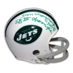 Don Maynard Signed Jets t/b Mini Helmet Inscribed