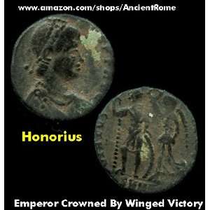  Ancient Roman Coin HONORIUS. Emperor crowned by a WINGED 