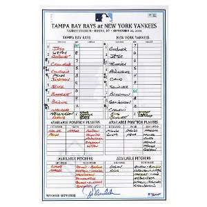  Tampa Bay Rays Joe Maddon Autographed Game Used Line Up 
