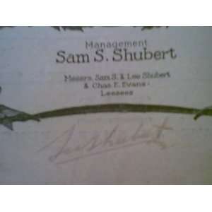  Shubert, Lee The Princess Theatre Playbill 1904 Signed 
