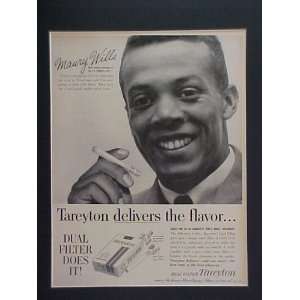Maury Wills Los Angeles Dodgers 1962 Tareyton Cigarettes Advertisement 