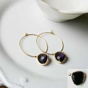  Rebecca HLSGB Hoop Stone   Gold Black Rebecca Jewelry