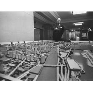 Mayor Richard J. Daley Looking over a Model of the City Photographic 