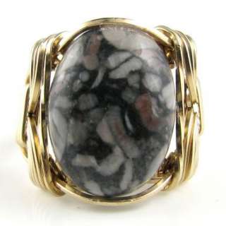   Fossil Coral Cabochon Ring 14K Rolled Gold Custom Jewelry  