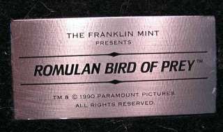 Star Trek Franklin Mint Romulan Bird Prey Pewter Ship  