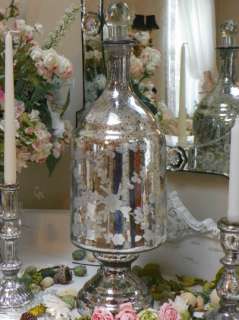 Antiqued Silver Mercury Glass Etched Marco Vase  