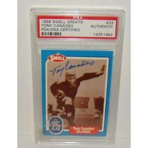 Tony Canadeo SIGNED Swell Greats Card PSA SLABBED   Signed NFL 