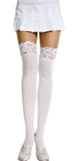 White Opaque Stockings w/Lace Tops for Garters PLUS  