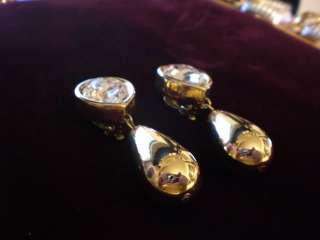 Gold GLASS DROP DESIGNER Earrings GIVENCHY Clip On  