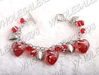 WHOLESALE 6strands Handwork Heart Glass Bead Bracelets  