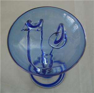 Macocha Glassware Candle Holder Blue Glass Poland  
