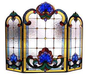 Victorian Stained Glass Tiffany Style Fireplace Screen  