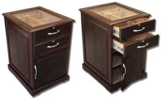 700 Ct Cigar Walnut End Table Humidor Glass Top Drawers  