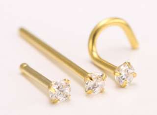18g Nose BONE, SCREW or FISHTAIL 2.5mm CZ 24kt gold  
