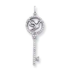   Designer Jewelry Gift Sterling Silver Dove Outline Top Cz Key Pendant