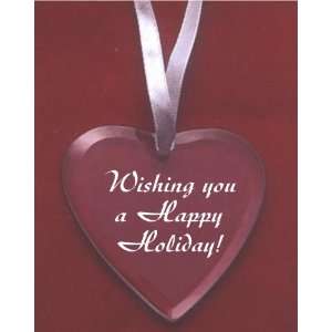  Wishing you a Happy Holiday Glass Heart Ornament 