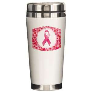  Ceramic Travel Drink Mug Cancer Pink Ribbon Flower 