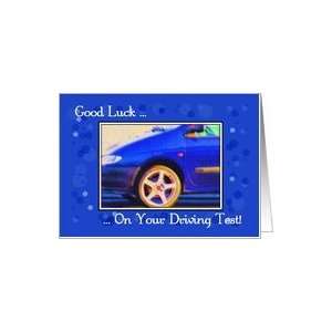  Good Luck   Driving Test, Car In Blue Spotted Frame Card 