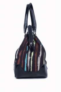 Betseyville by Betsey Johnson Canvas Stripe Tote Handbag Purple Brown 